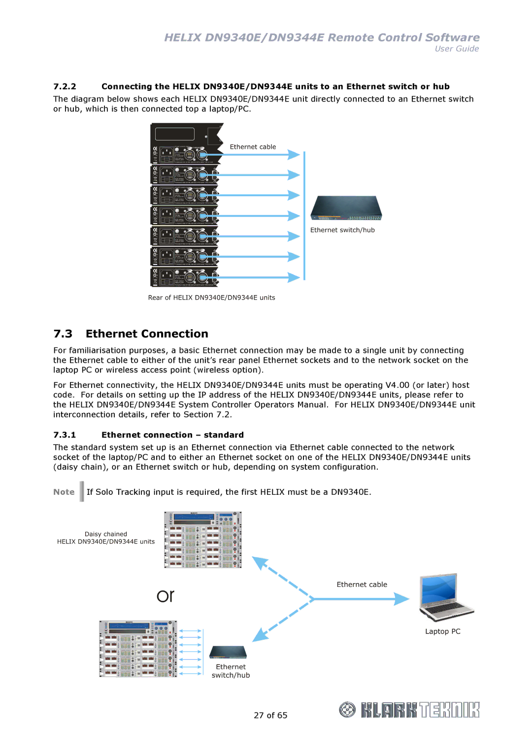 Klark Teknik DN9344E, DN9340E manual Ethernet Connection, Ethernet connection standard 