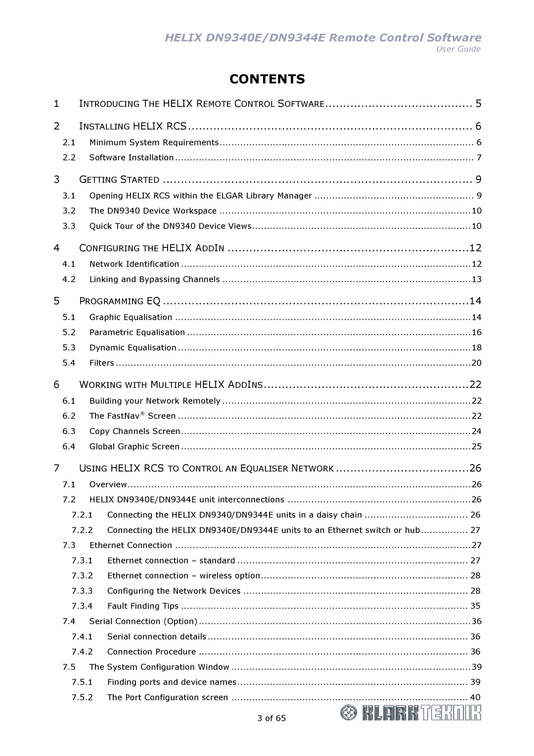 Klark Teknik DN9344E, DN9340E manual Contents 