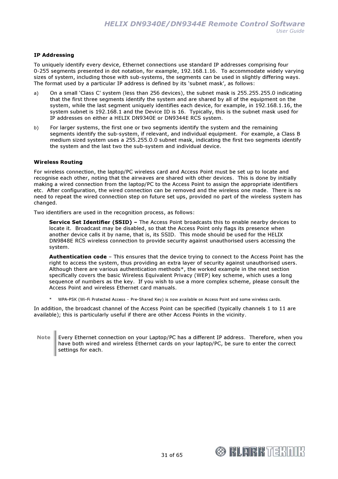 Klark Teknik DN9344E, DN9340E manual IP Addressing, Wireless Routing 