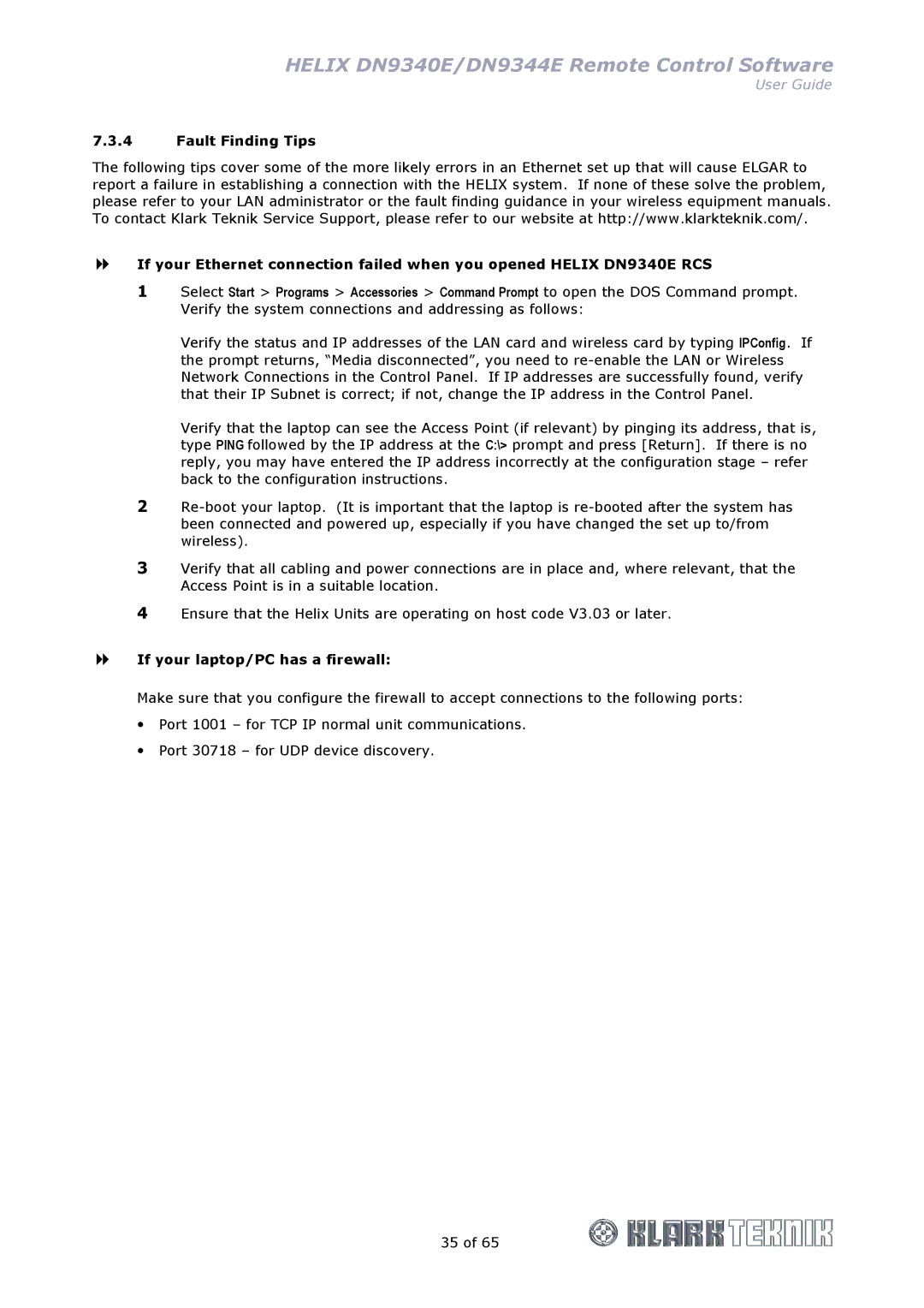 Klark Teknik DN9344E, DN9340E manual If your laptop/PC has a firewall 