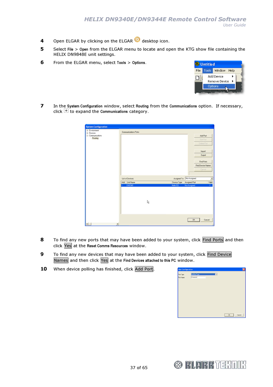 Klark Teknik manual Helix DN9340E/DN9344E Remote Control Software 