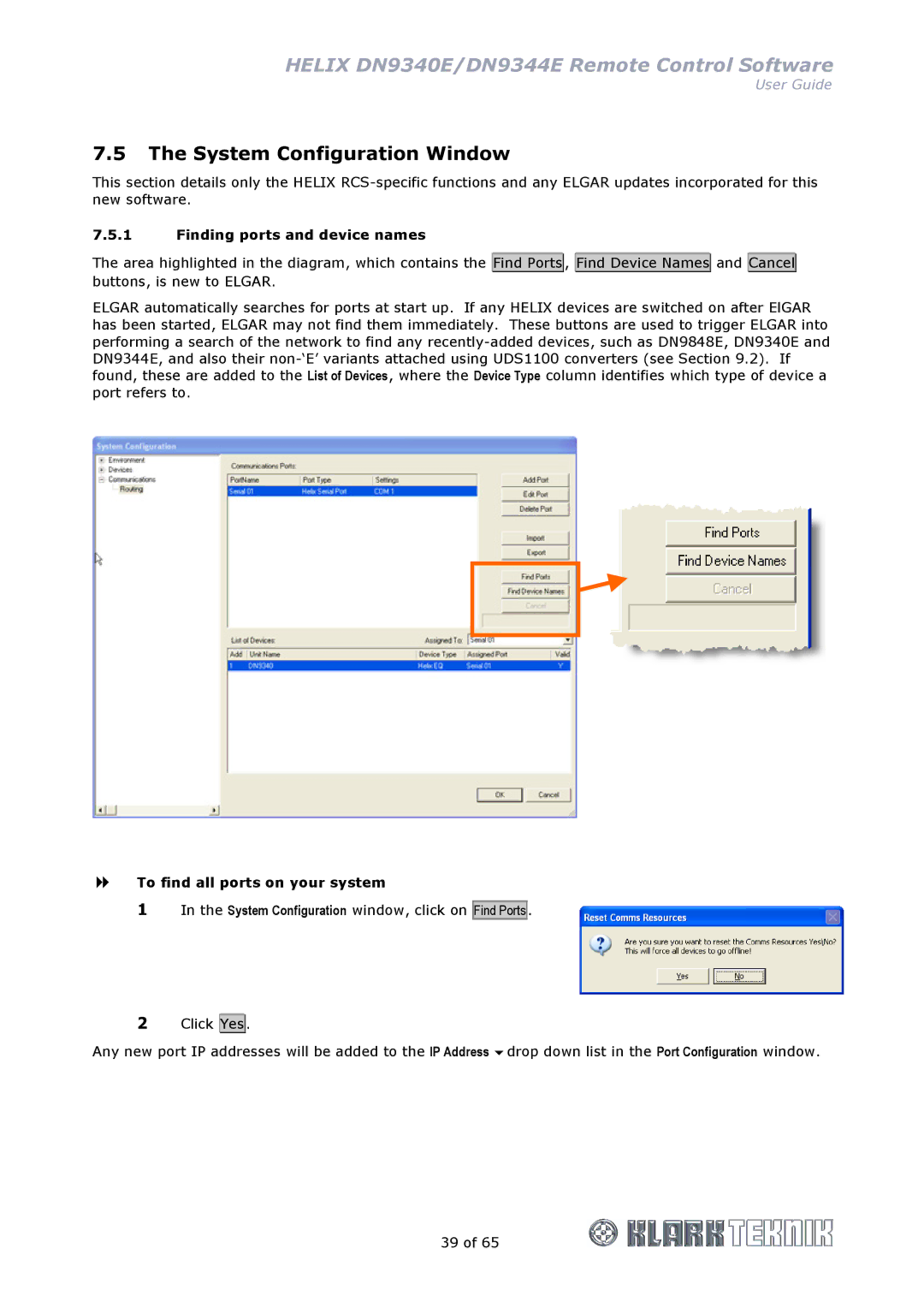 Klark Teknik DN9344E manual System Configuration Window, Finding ports and device names, To find all ports on your system 