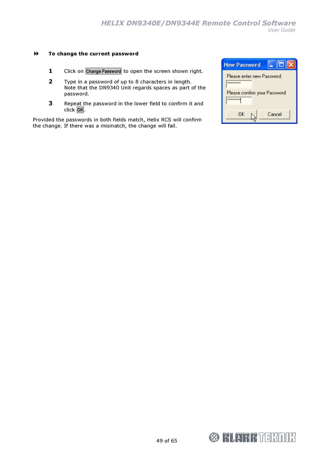 Klark Teknik DN9344E, DN9340E manual To change the current password, Change Password 