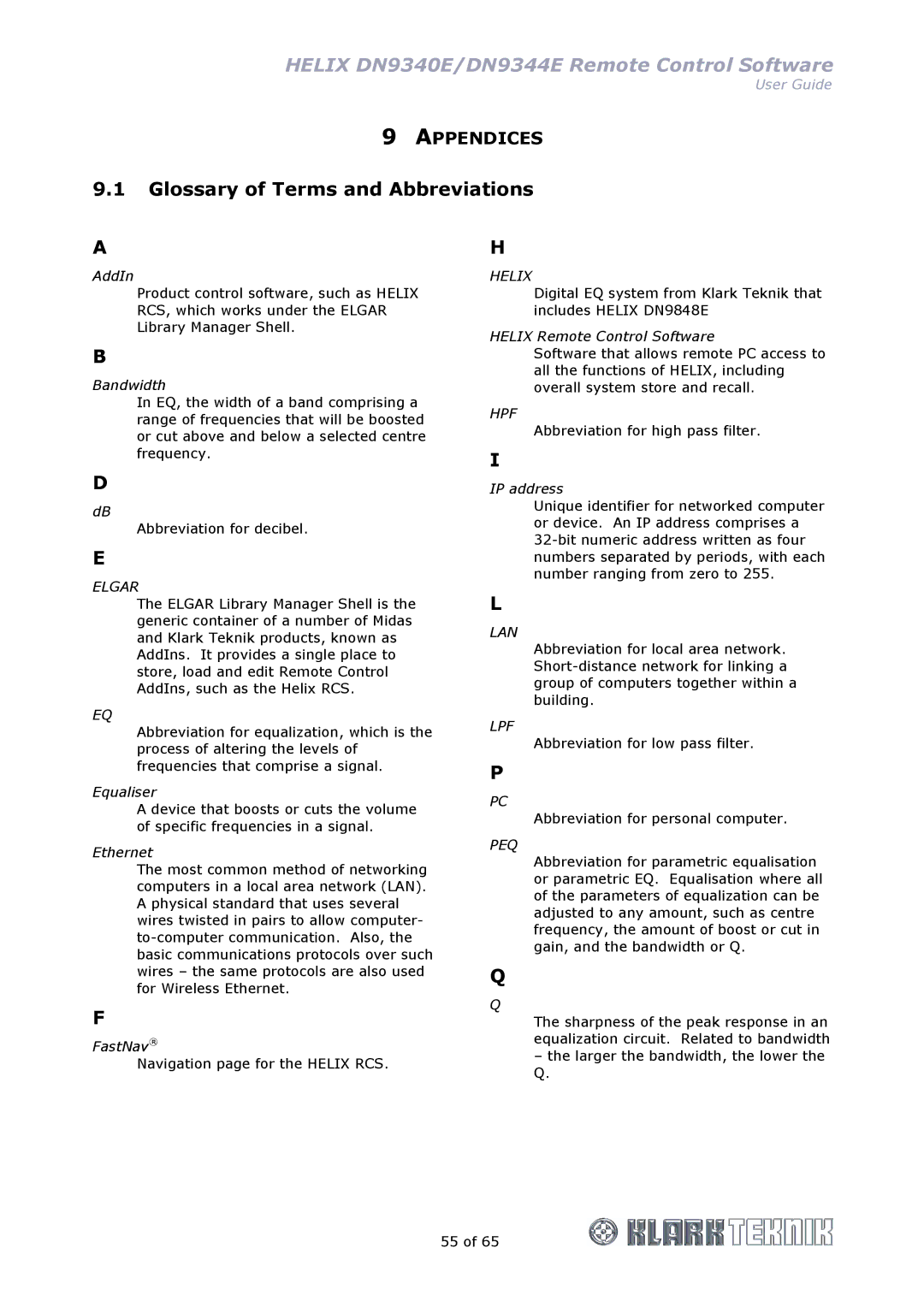 Klark Teknik DN9344E, DN9340E manual Glossary of Terms and Abbreviations, AddIn 