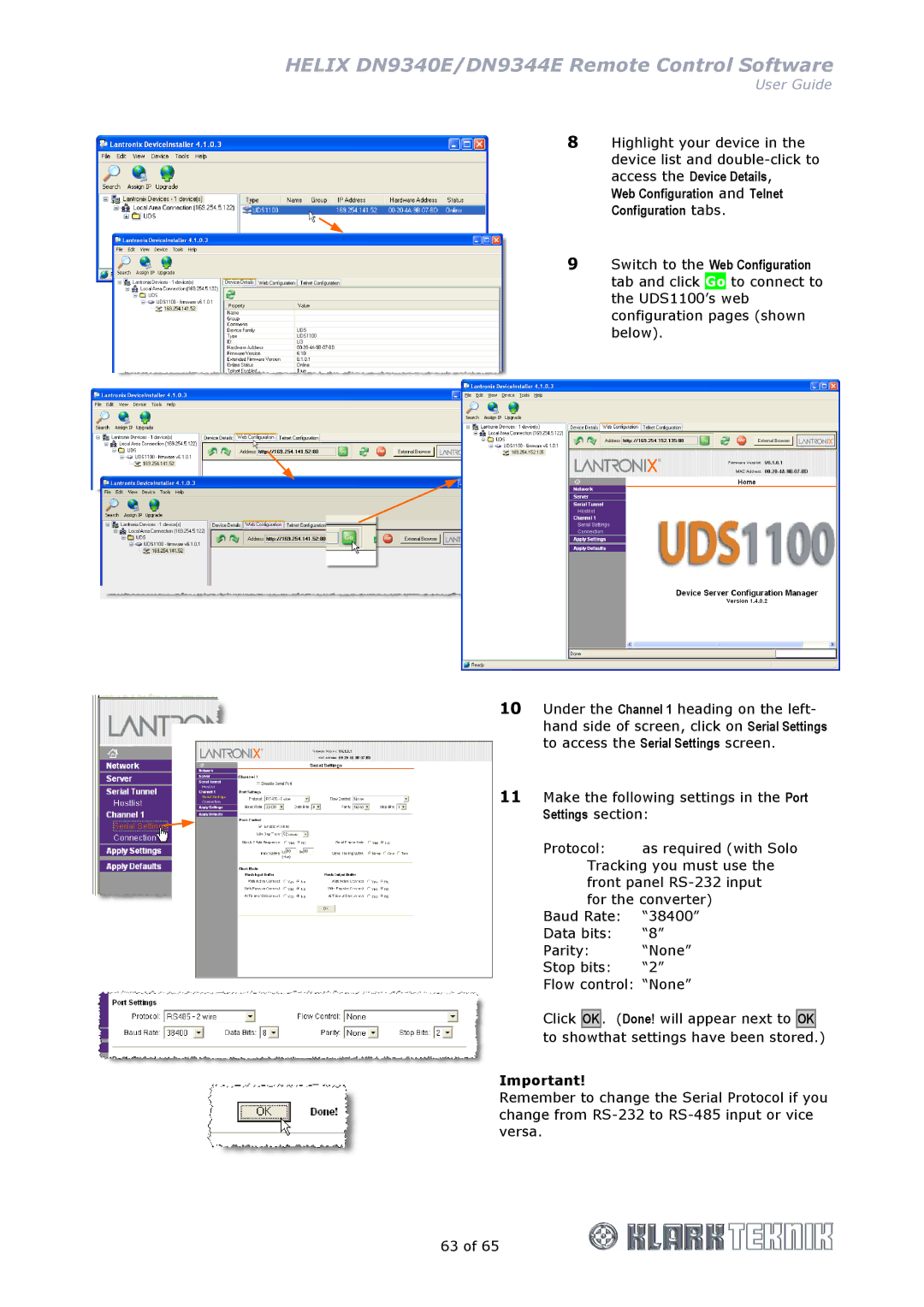 Klark Teknik DN9344E, DN9340E manual Web Configuration and Telnet Configuration tabs 