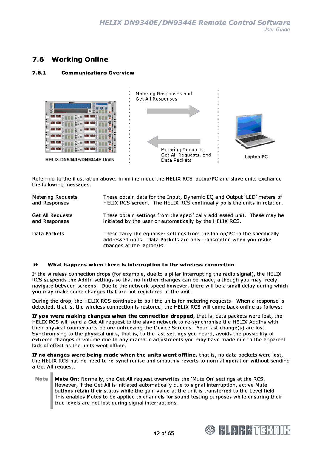 Klark Teknik manual Working Online, Communications Overview, HELIX DN9340E/DN9344E Remote Control Software, User Guide 
