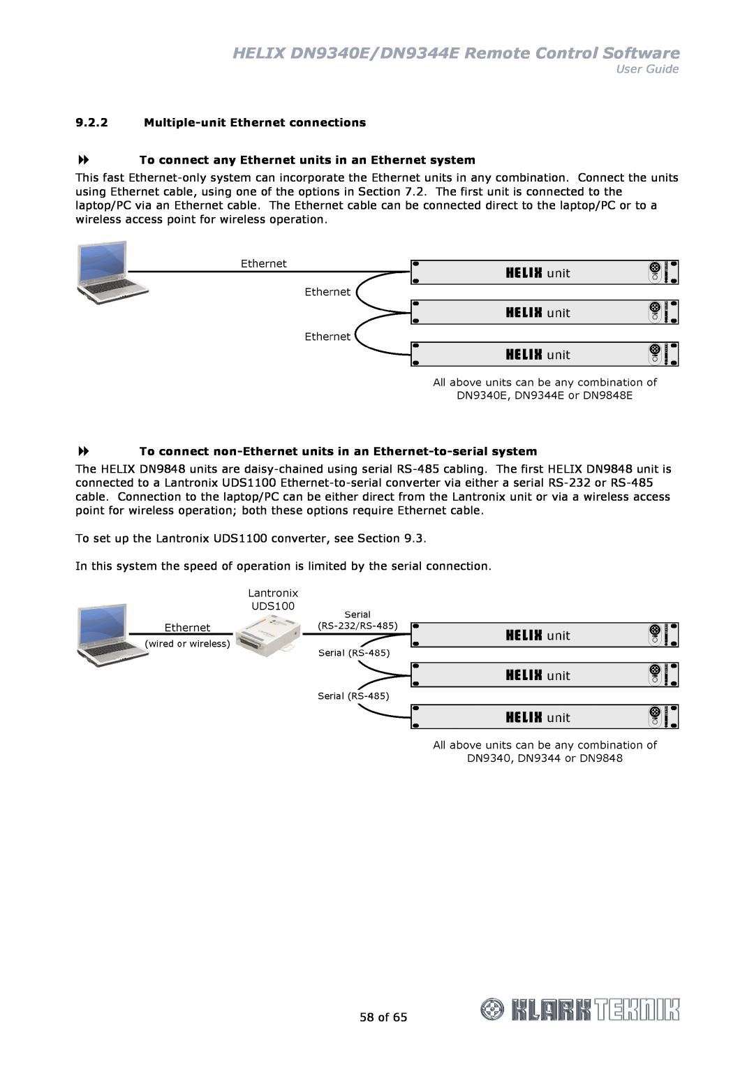 Klark Teknik DN9340E Multiple-unit Ethernet connections, To connect any Ethernet units in an Ethernet system, User Guide 
