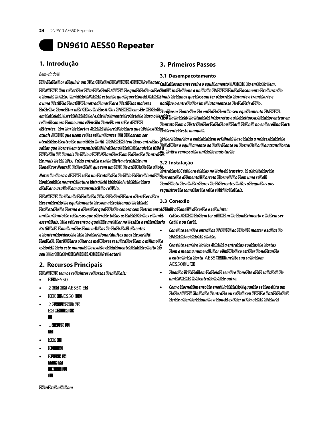 Klark Teknik DN9610 user manual Introdução, Recursos Principais, Primeiros Passos 