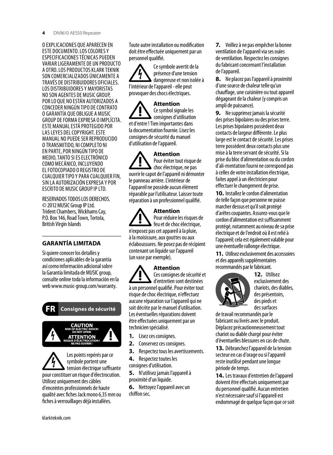 Klark Teknik DN9610 user manual Garantía Limitada 