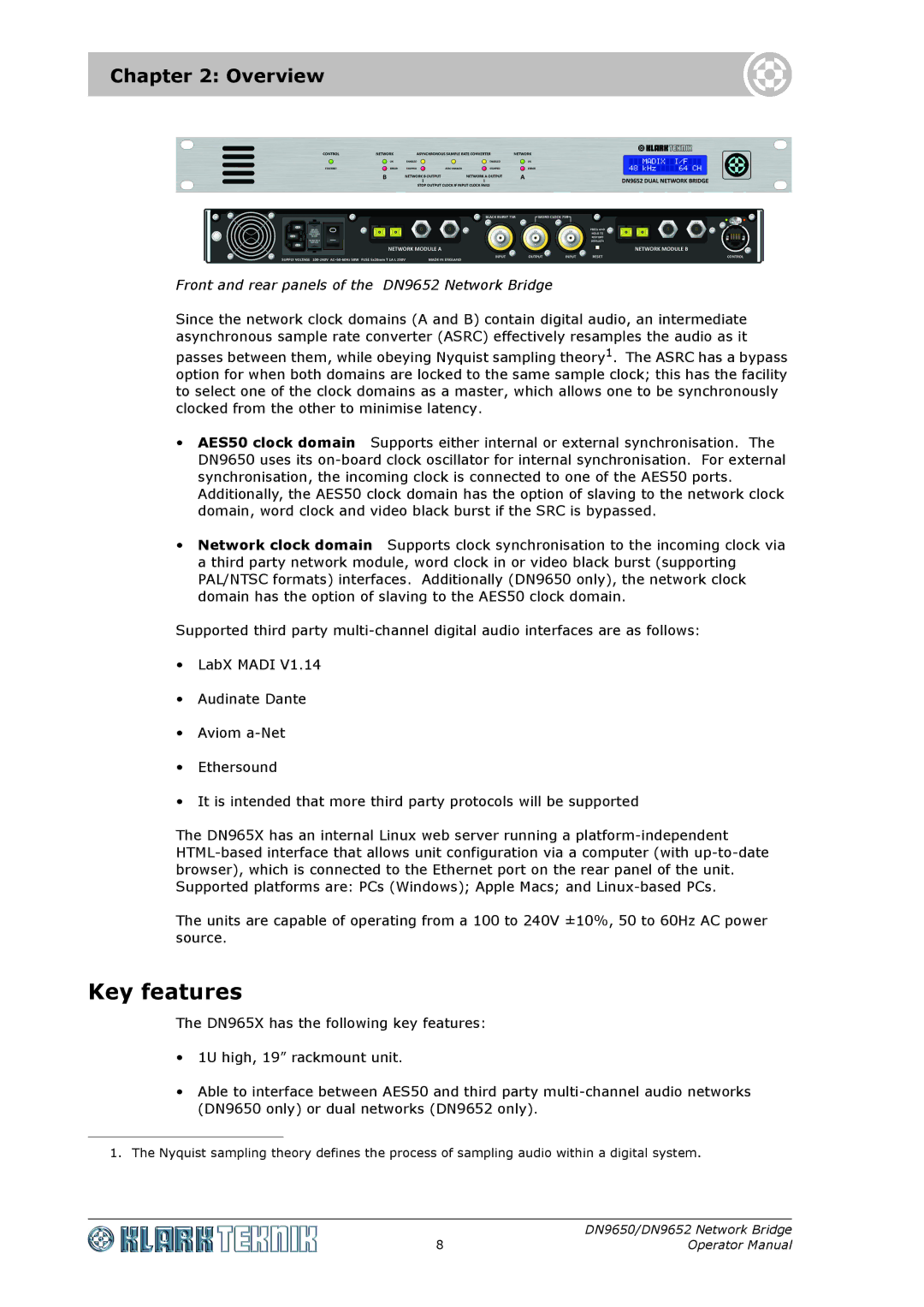 Klark Teknik DN9652, DN 9650 specifications Key features, Overview 