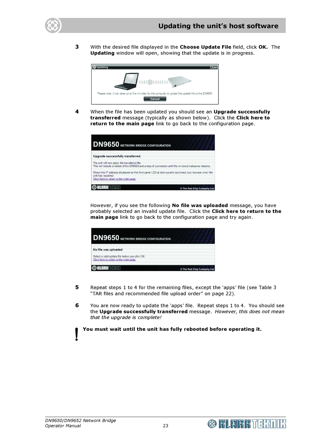 Klark Teknik DN 9650, DN9652 specifications Updating the unit’s host software 