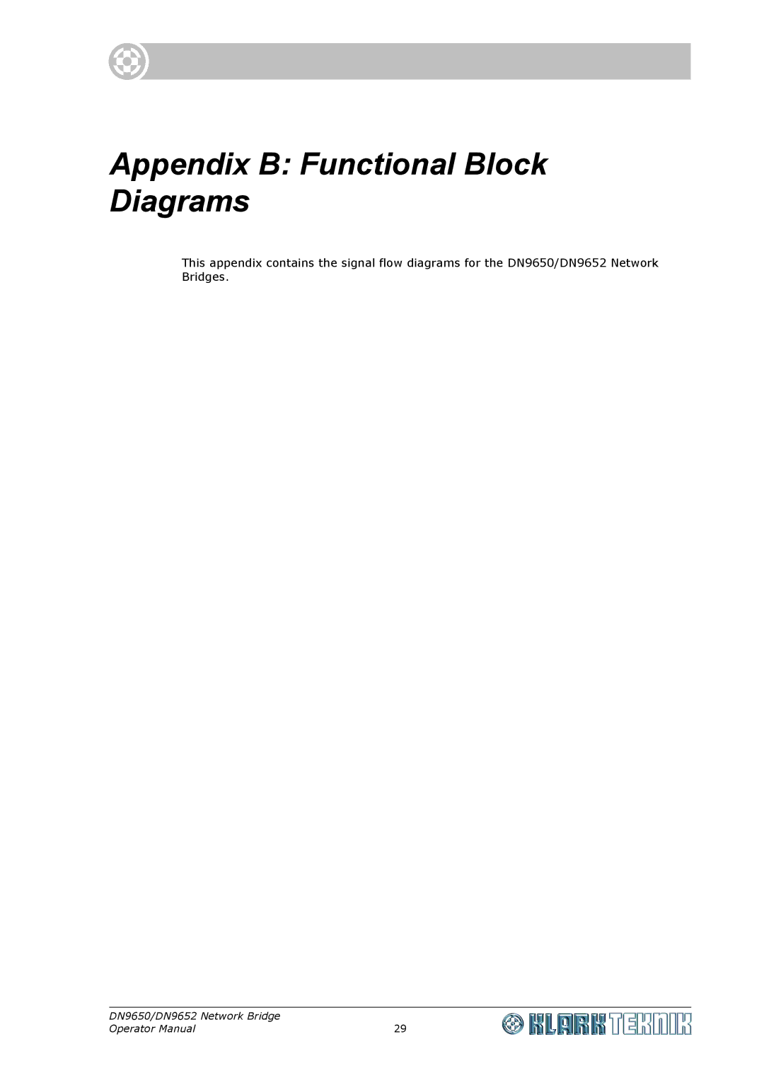 Klark Teknik DN 9650, DN9652 specifications Appendix B Functional Block Diagrams 