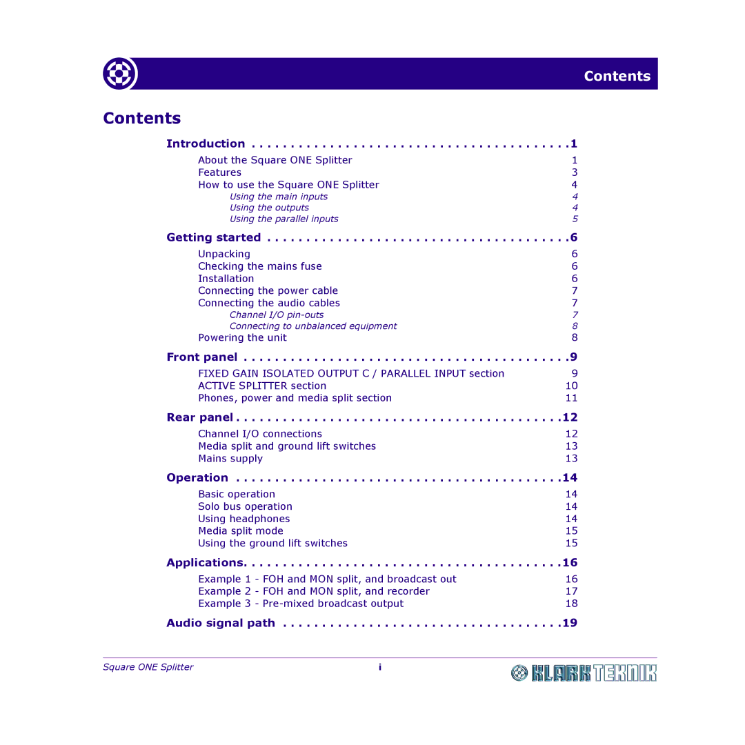 Klark Teknik DY11 7HJ manual Contents 