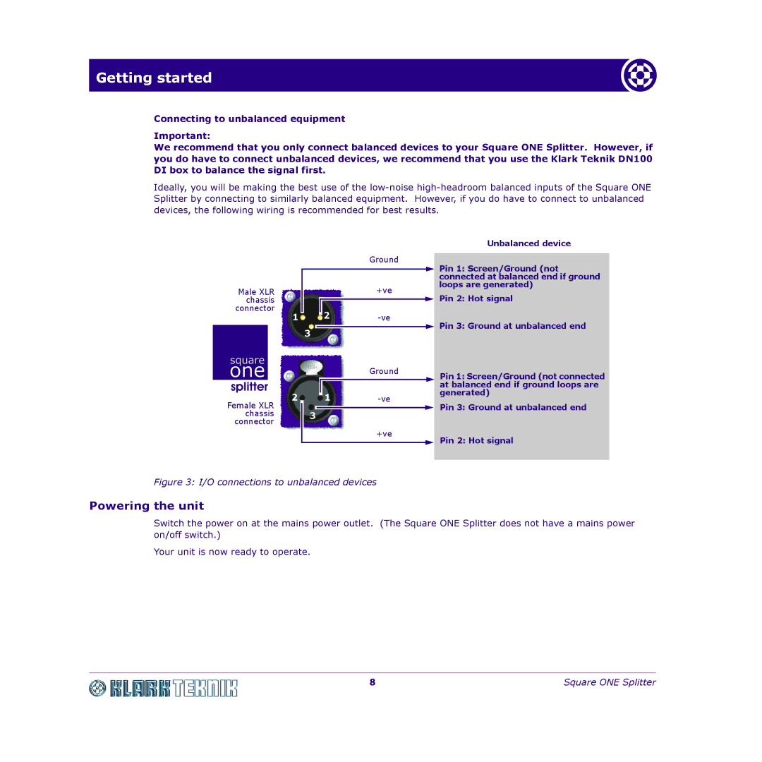 Klark Teknik DY11 7HJ manual Powering the unit, O connections to unbalanced devices 