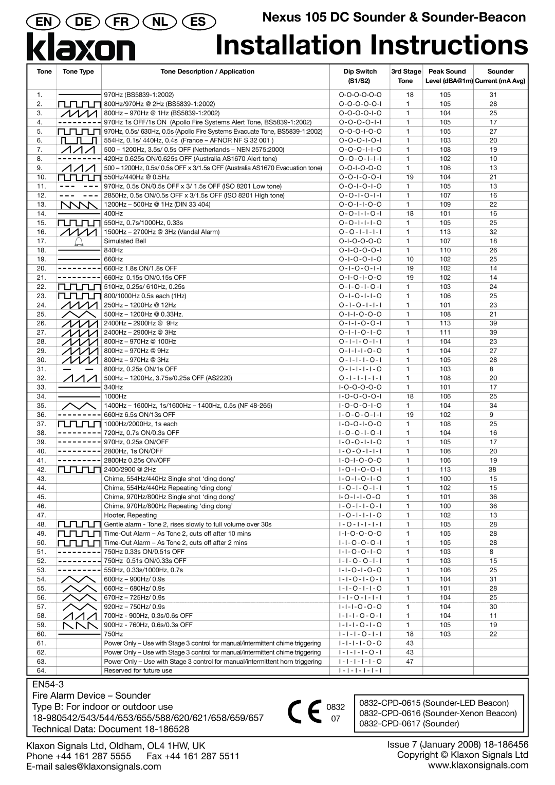 Klaxon 105 DC installation instructions Installation Instructions 