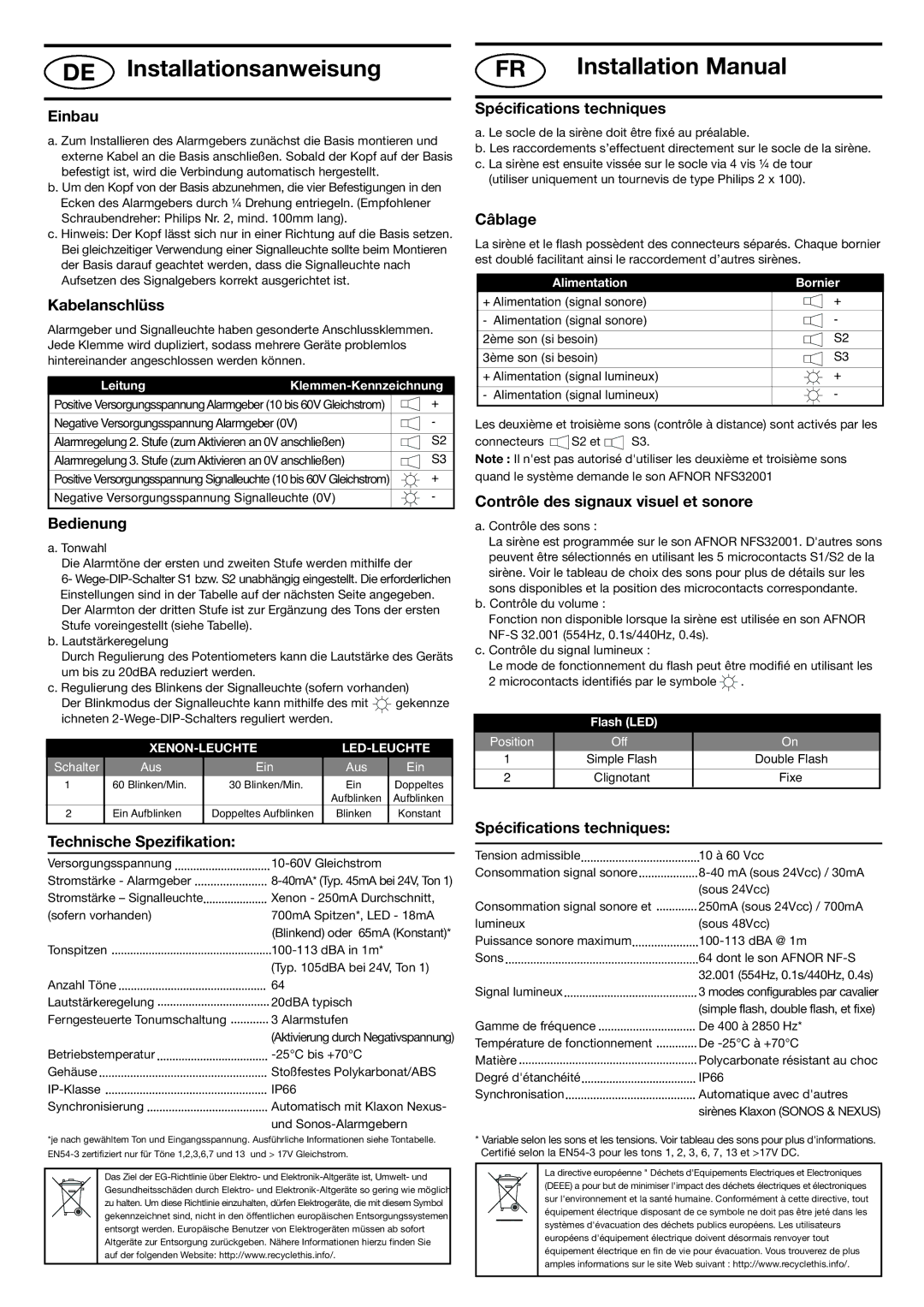 Klaxon 105 DC installation instructions DE Installationsanweisung Installation Manual 