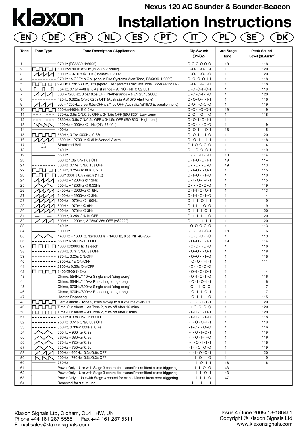 Klaxon 120 AC installation instructions Installation Instructions 