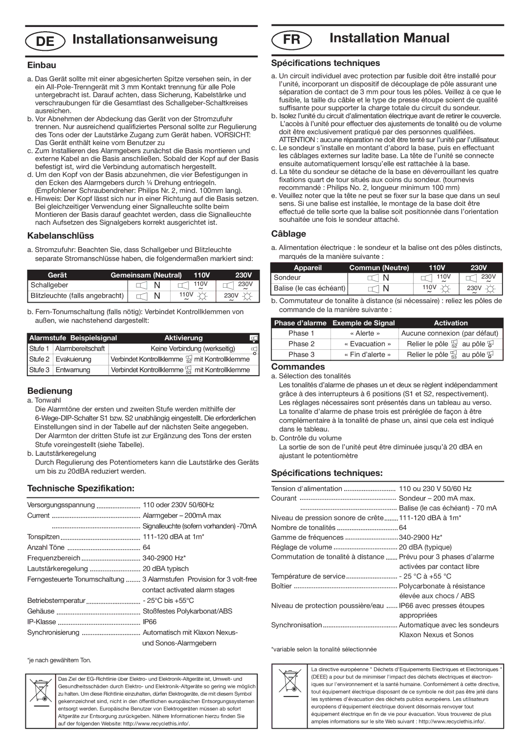 Klaxon 120 AC installation instructions DE Installationsanweisung 