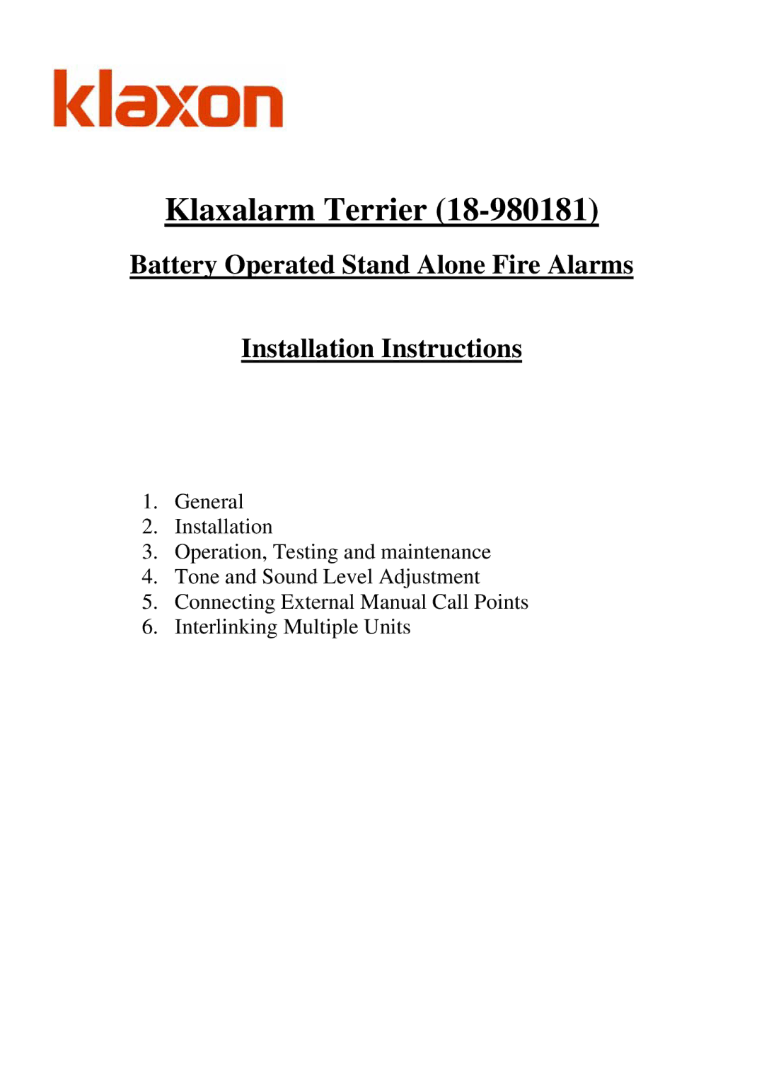 Klaxon 18-980181 installation instructions Klaxalarm Terrier 