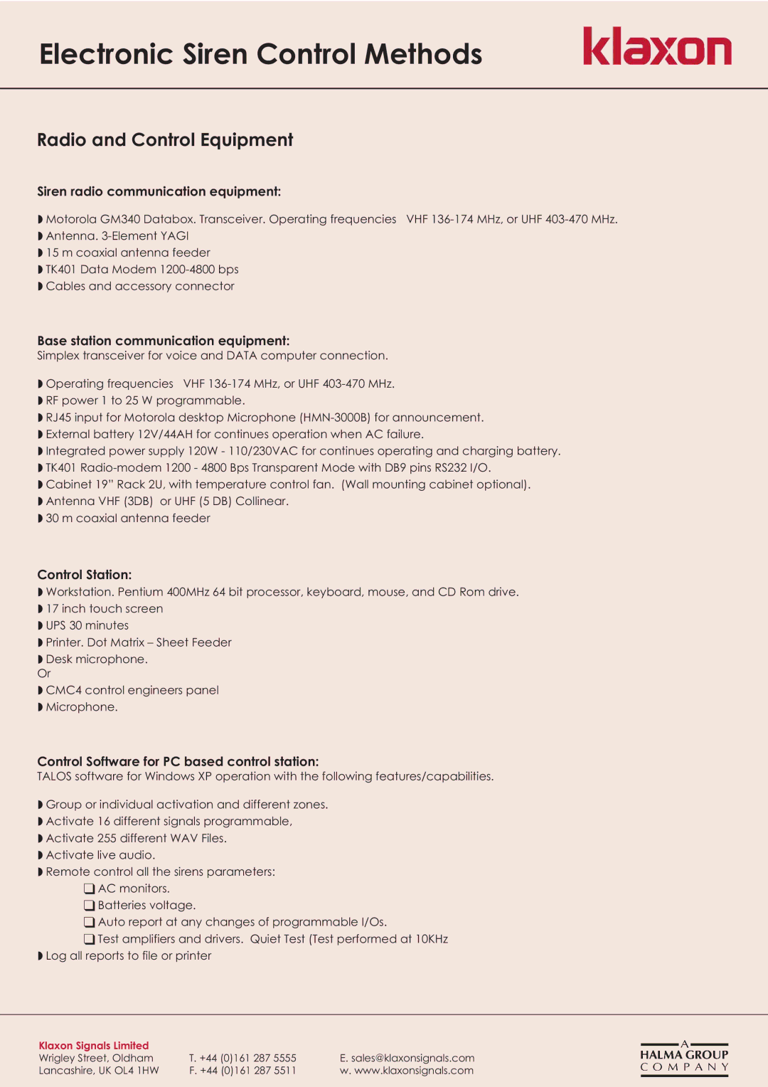 Klaxon CMC4 MMI, CMC500 MMI manual Radio and Control Equipment, Siren radio communication equipment 