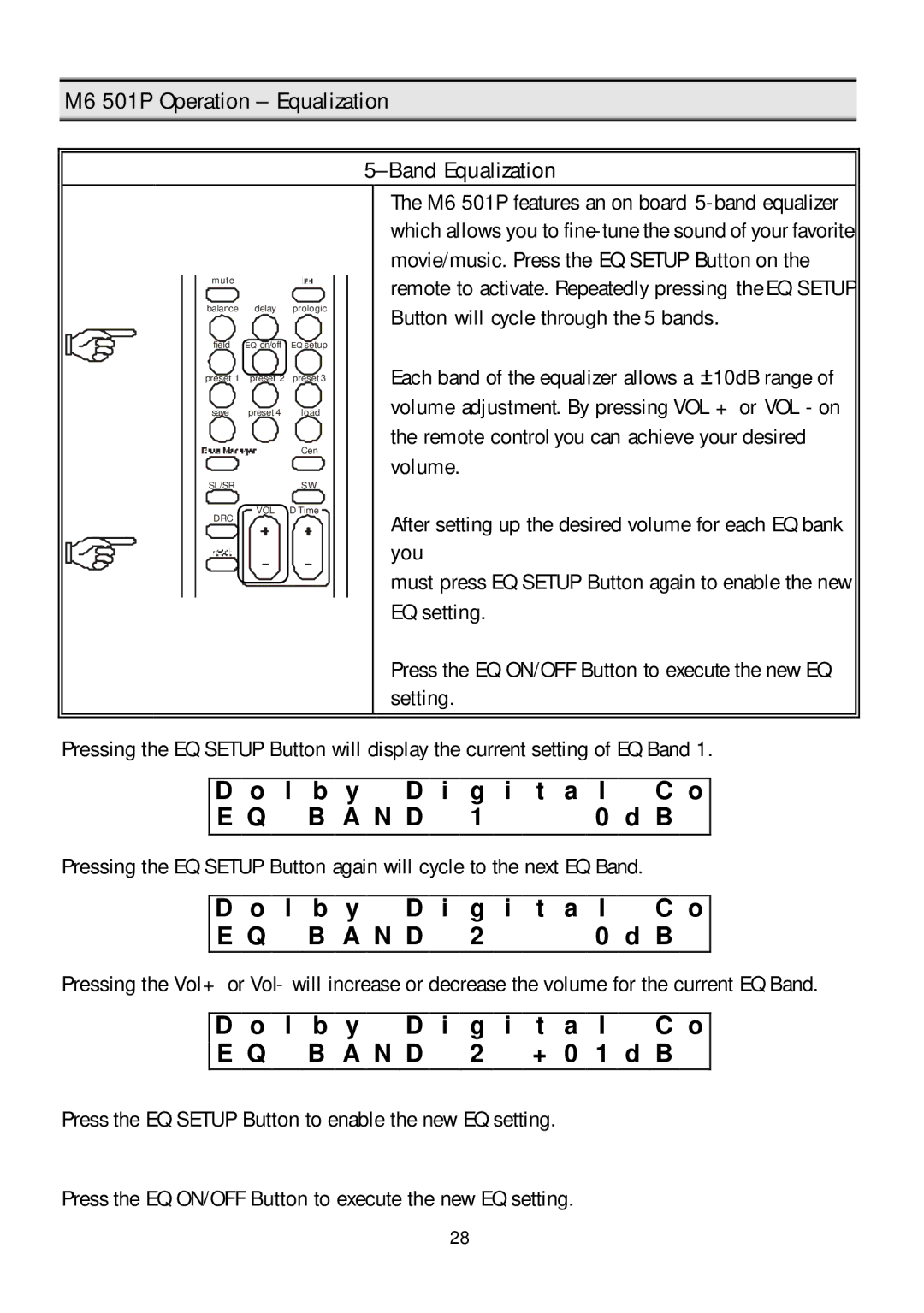 Klegg electronic manual M6 501P Operation Equalization, I t a I C, Y D I t, N D 