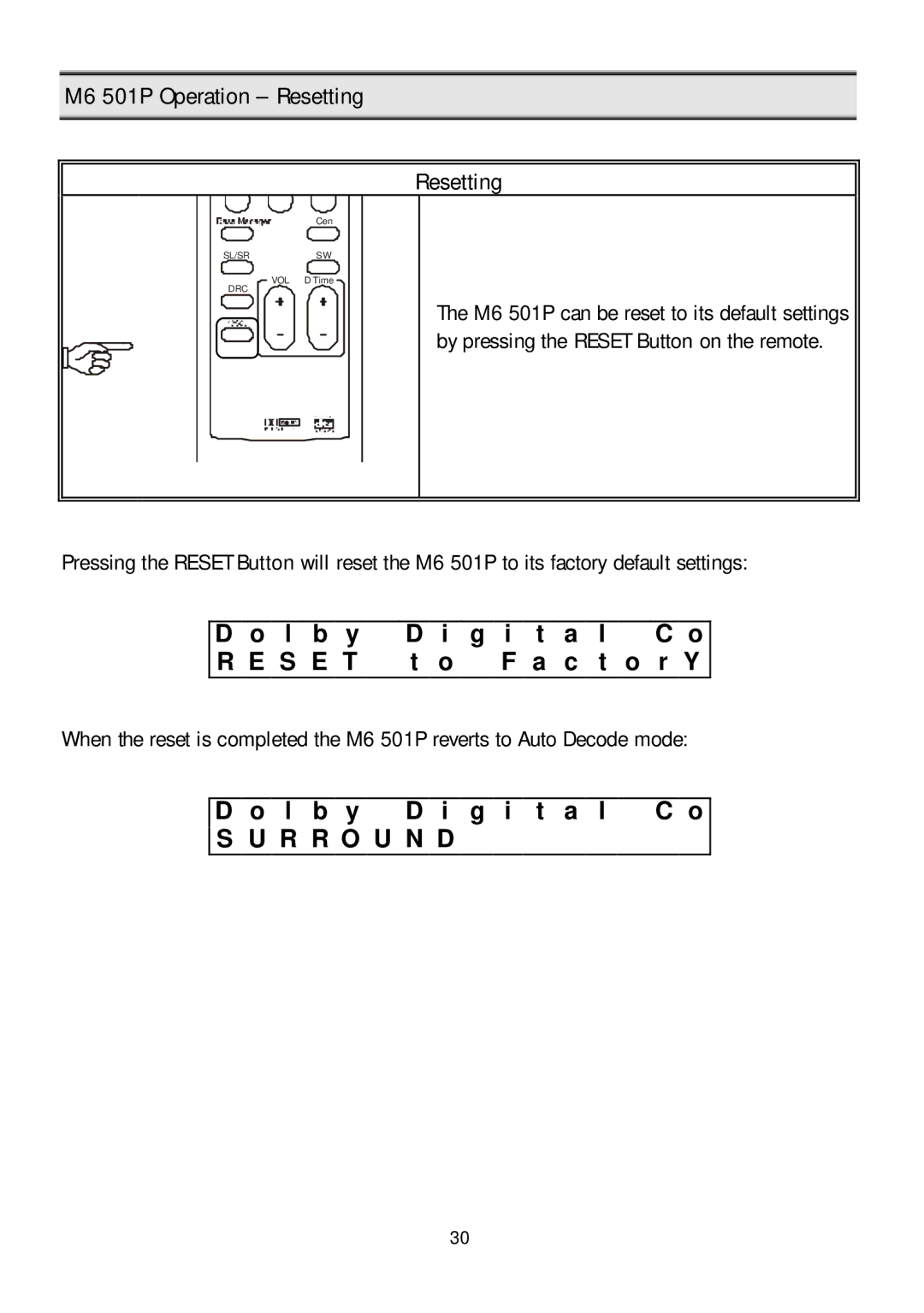 Klegg electronic manual M6 501P Operation Resetting, S E T, R O 