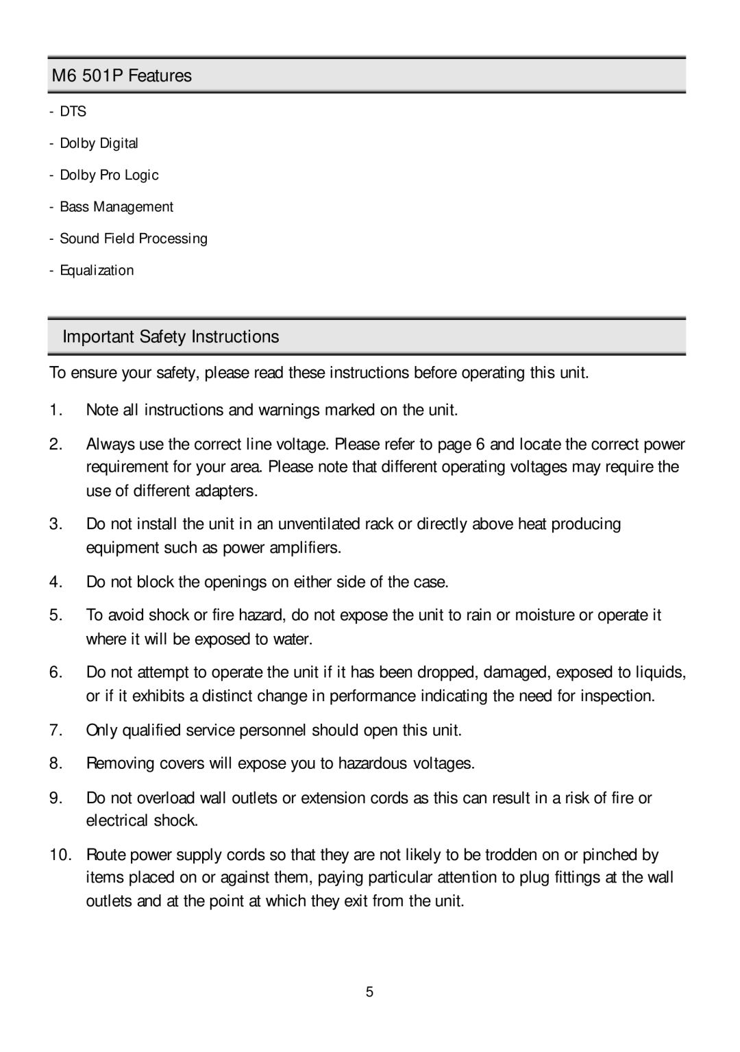 Klegg electronic manual M6 501P Features, Important Safety Instructions 