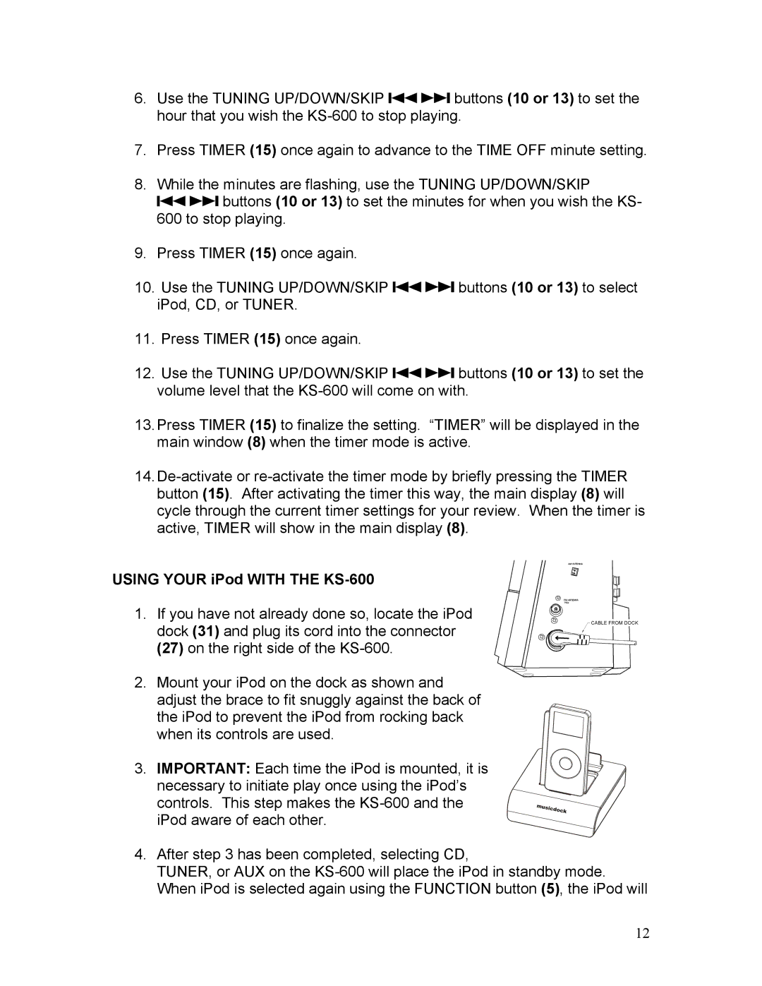 KLH owner manual Using Your iPod with the KS-600 