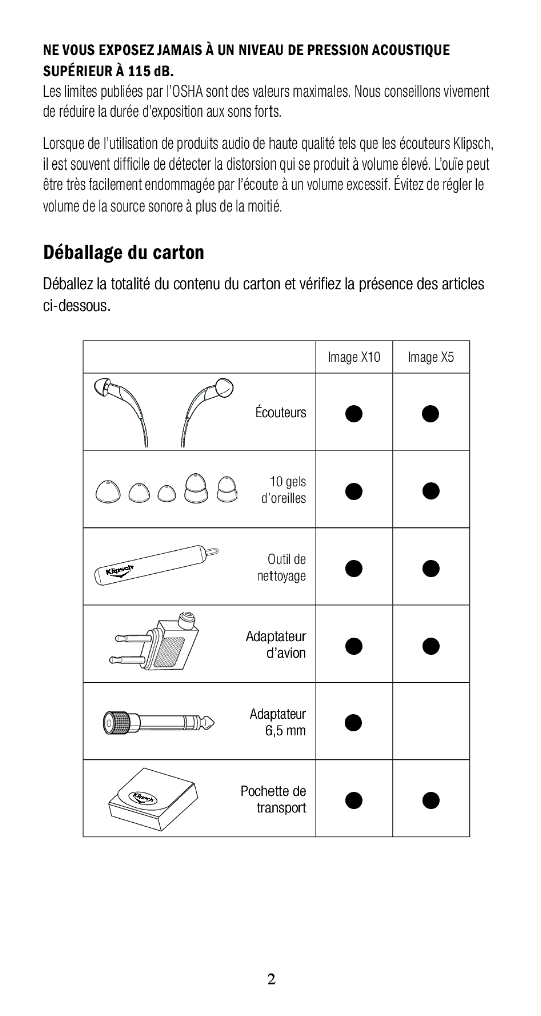 Klipsch 1010950 owner manual Déballage du carton 