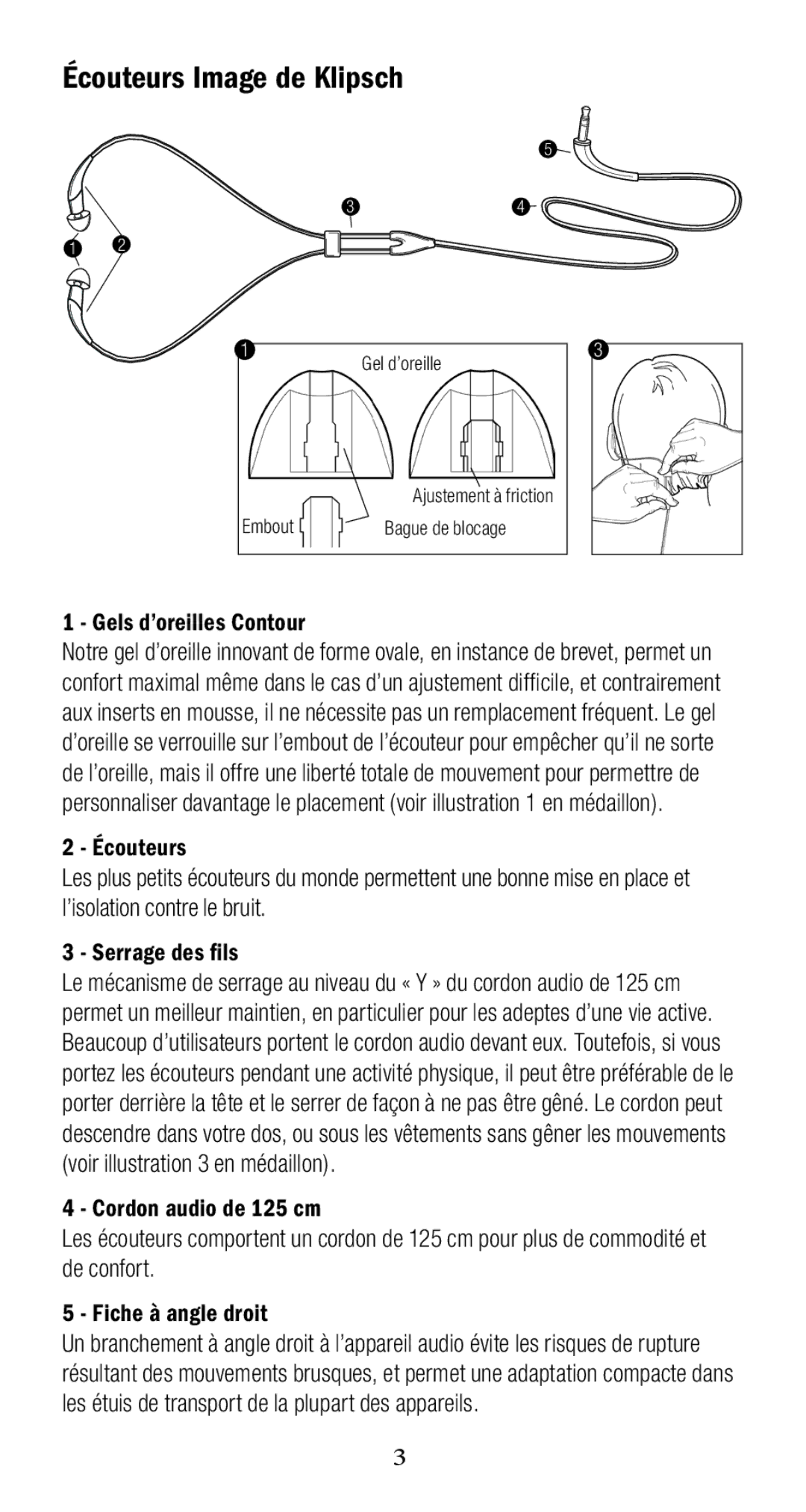 Klipsch 1010950 owner manual Écouteurs Image de Klipsch, Gels d’oreilles Contour 