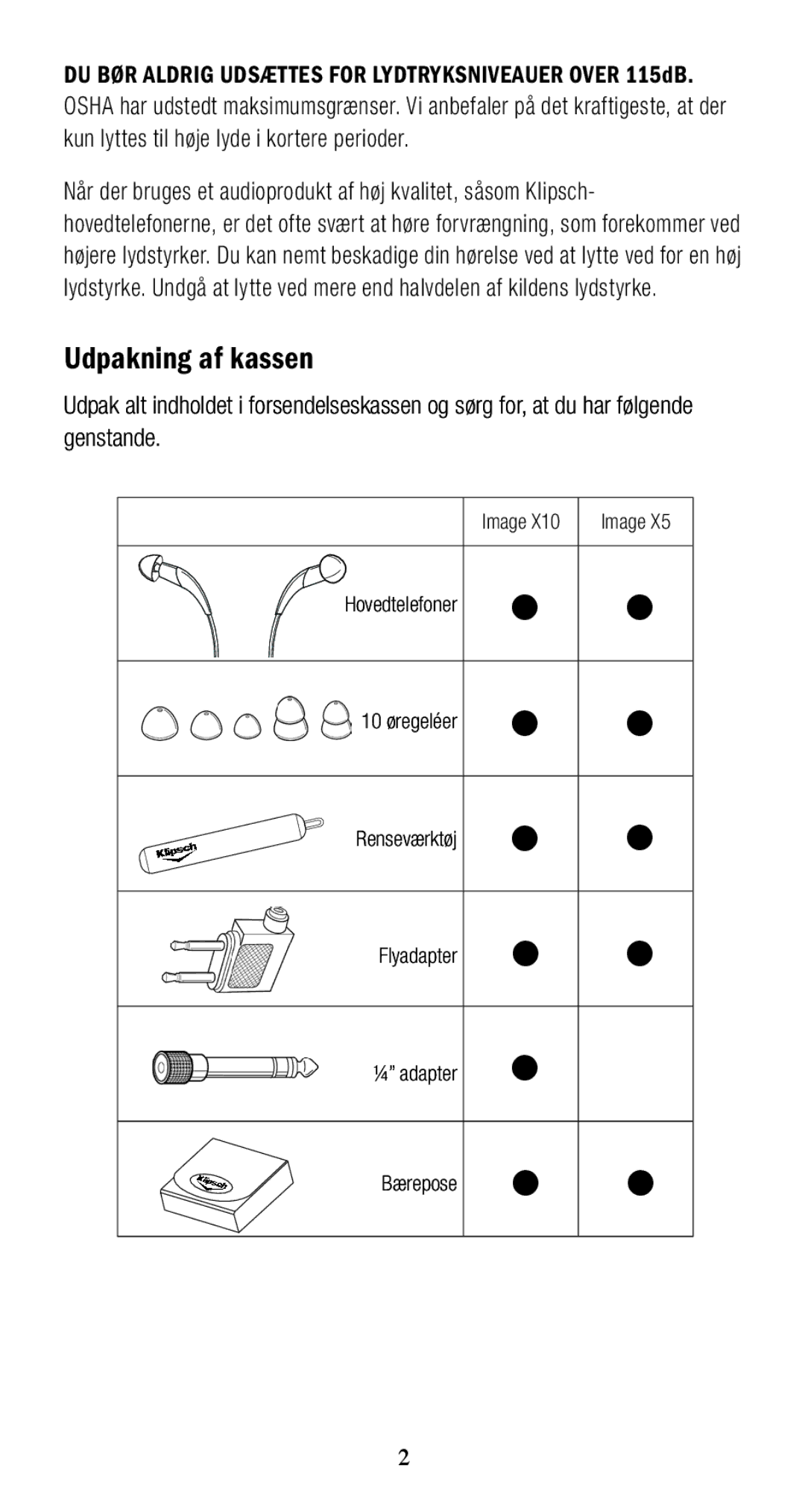 Klipsch 1010950 owner manual Udpakning af kassen 