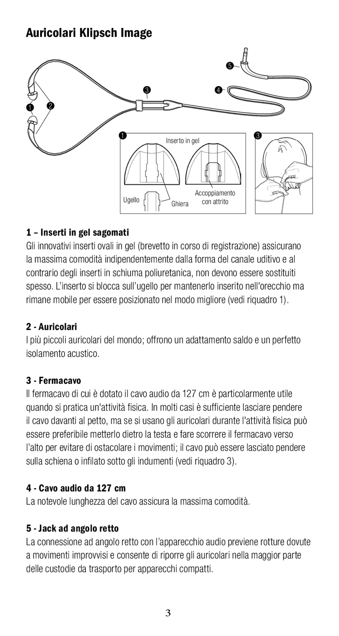 Klipsch 1010950 owner manual Auricolari Klipsch Image, Inserti in gel sagomati 