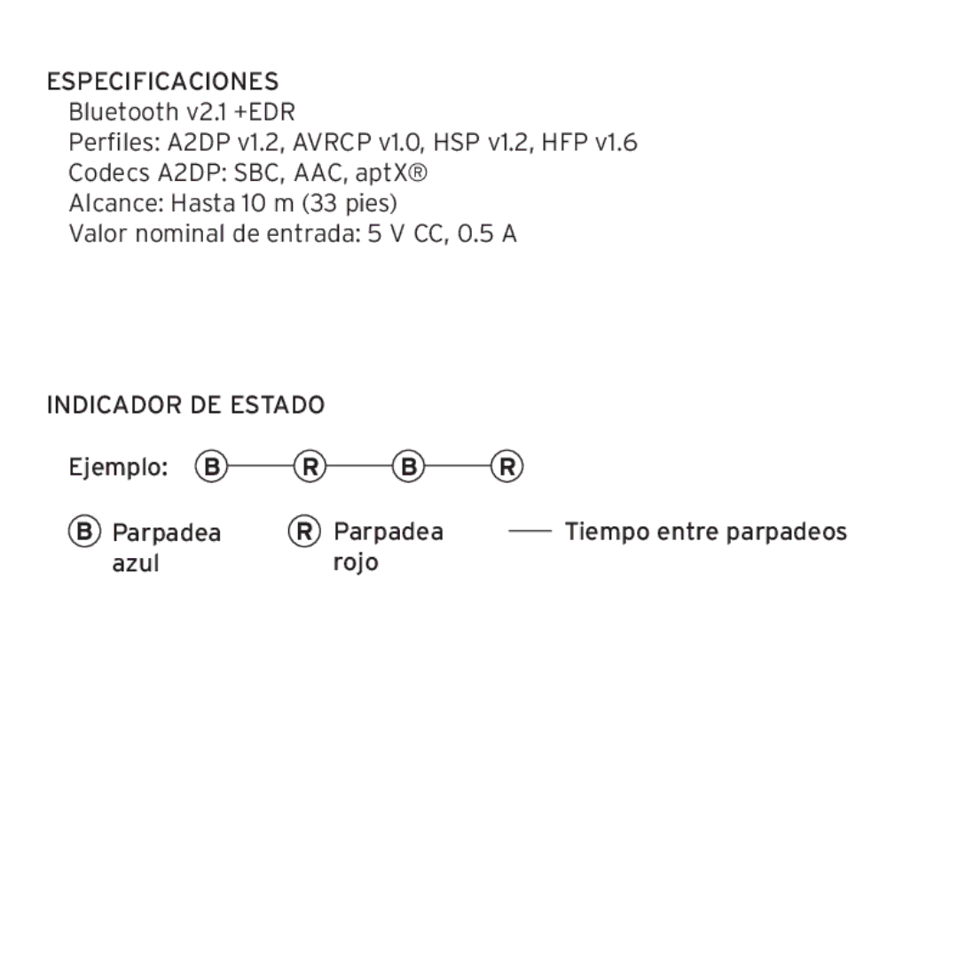 Klipsch 1012313 owner manual Especificaciones, Indicador DE Estado 