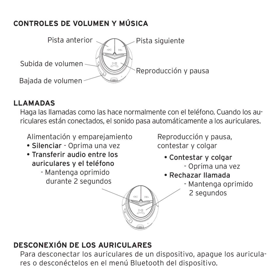 Klipsch 1012313 owner manual Controles DE Volumen Y Música, Llamadas, Desconexión DE LOS Auriculares 