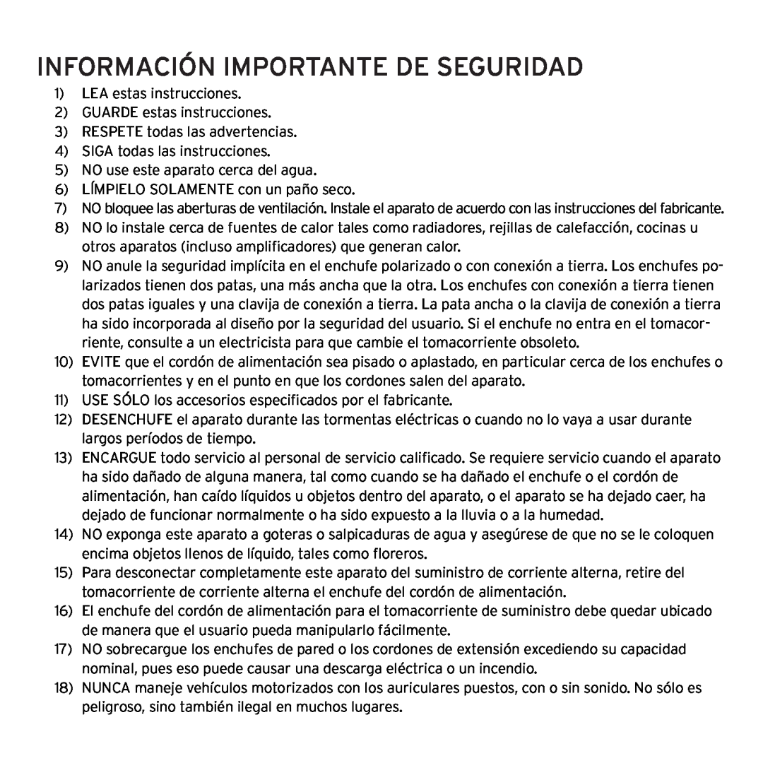 Klipsch 1012313 owner manual Información importante de seguridad 