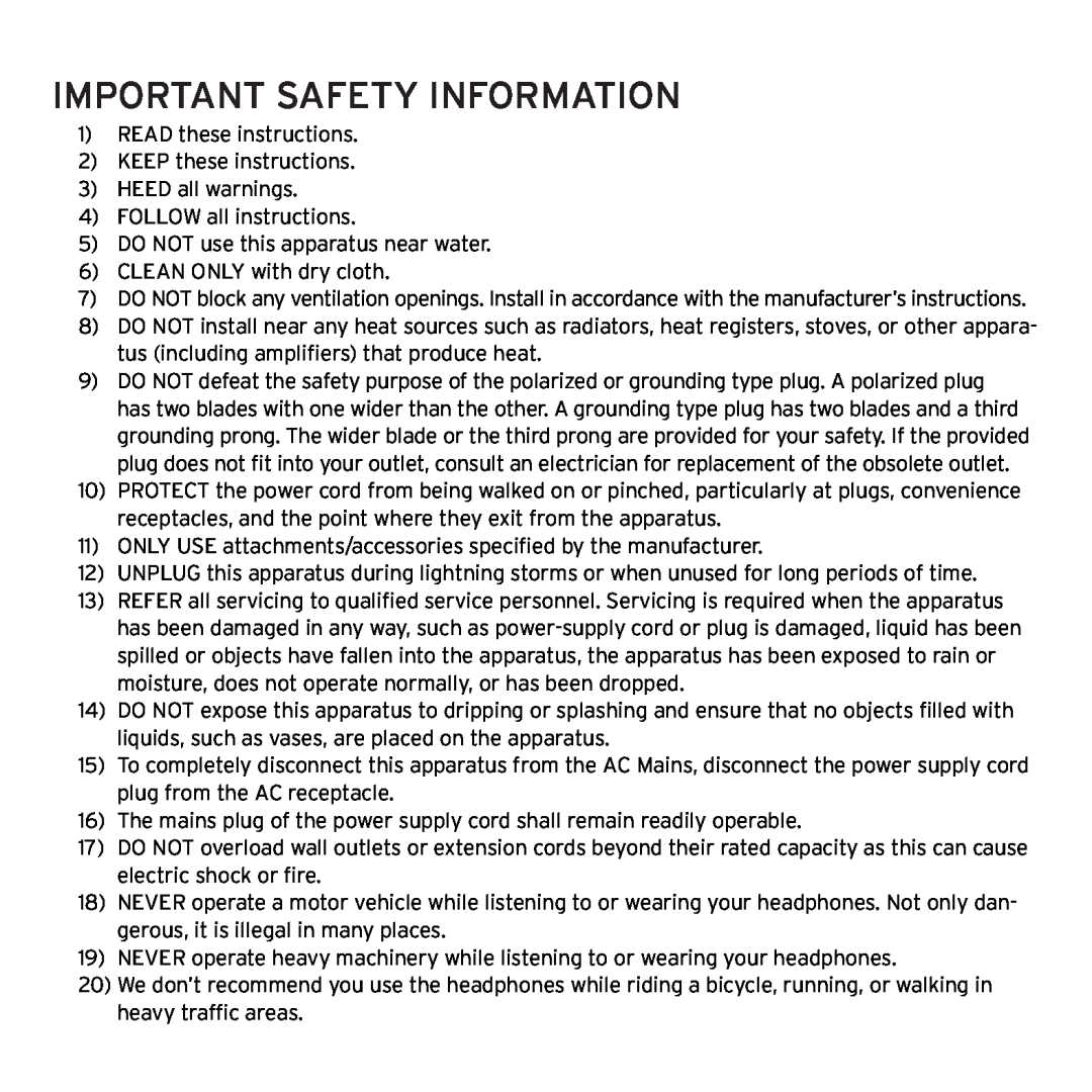 Klipsch 1012313 owner manual Important Safety Information 