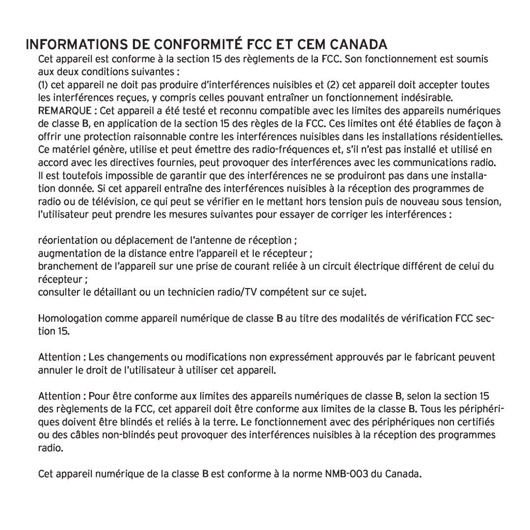 Klipsch 1012313 owner manual Informations De Conformité Fcc Et Cem Canada 