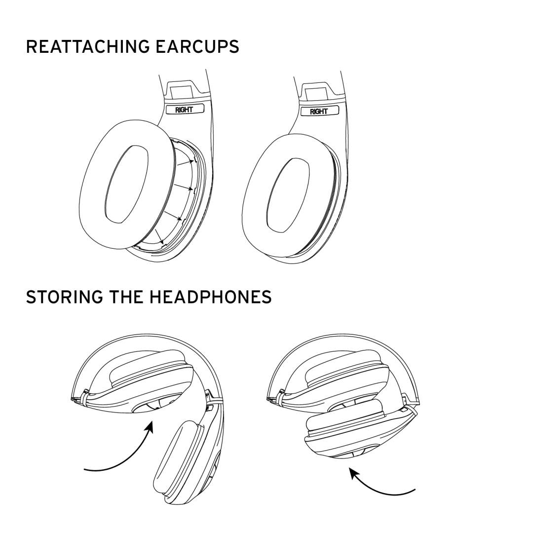 Klipsch 1013078 owner manual Reattaching Earcups Storing the Headphones 