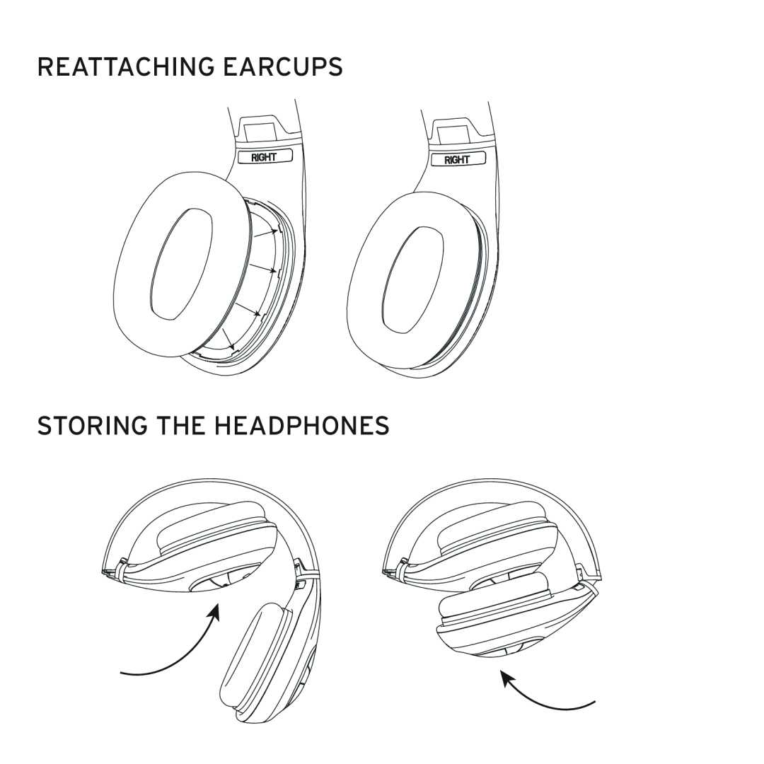 Klipsch 1013078 owner manual Reattaching Earcups Storing The Headphones 