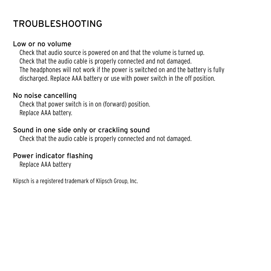 Klipsch 1013078 owner manual Troubleshooting 