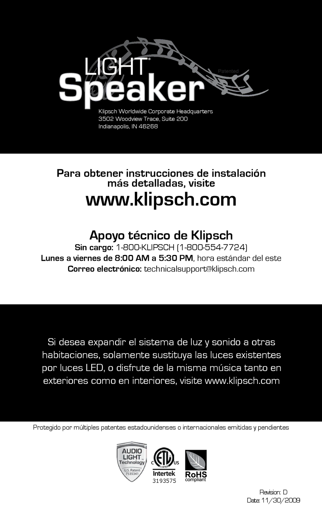 Klipsch 15 manual Apoyo técnico de Klipsch 