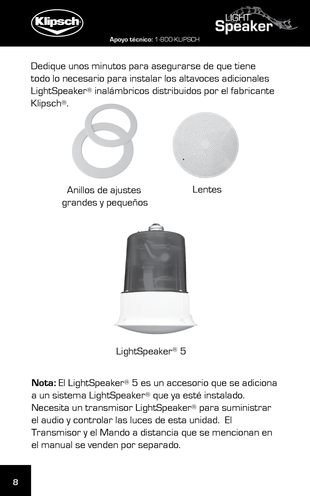 Klipsch 15 manual Anillos de ajustes Lentes Grandes y pequeños 