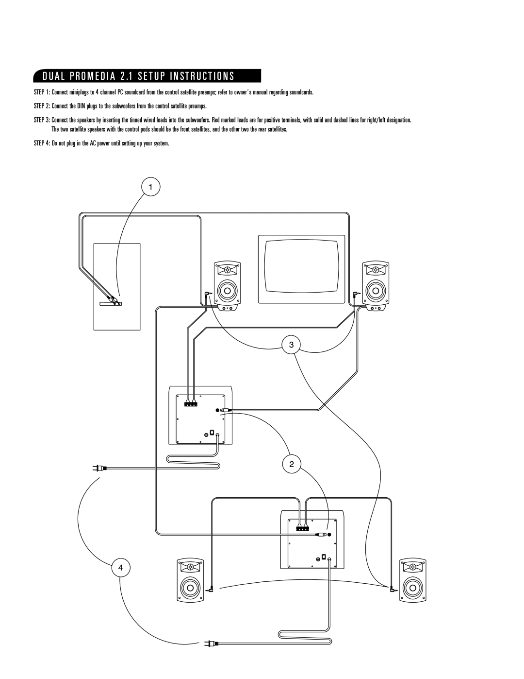 Klipsch 2.1 manual A L P R O M E D I a 2 .1 S E T U P I N S T R U C T I O N S 