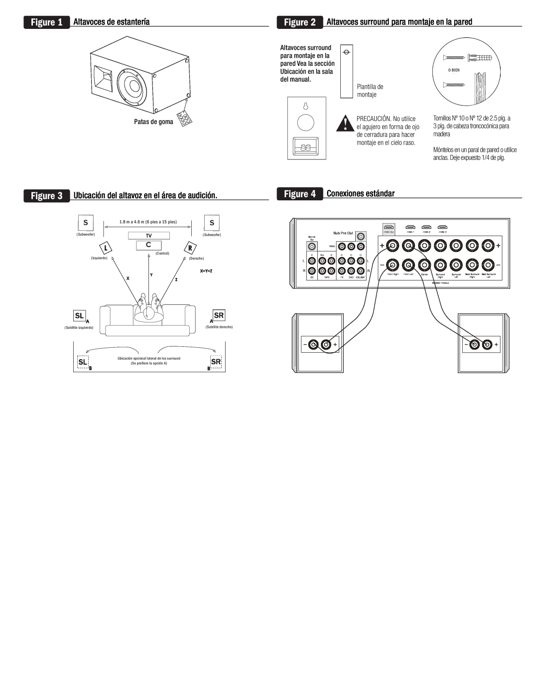 Klipsch B-10 owner manual Altavoces de estantería, Conexiones estándar 