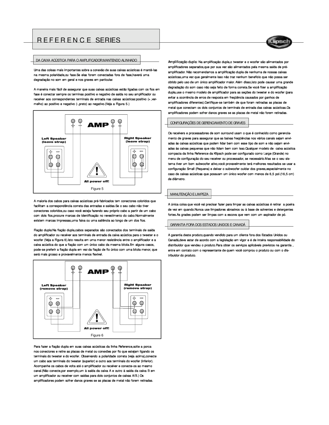 Klipsch Bookshelf Speaker owner manual Reference Series, Configurações De Gerenciamento De Graves, Manutenção E Limpeza 
