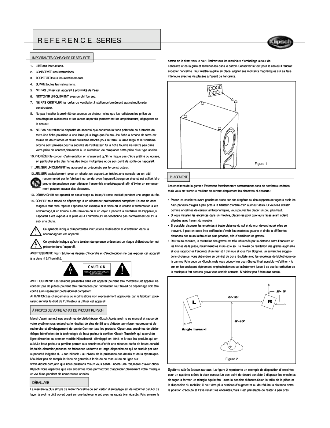 Klipsch Bookshelf Speaker owner manual Reference Series, Importantes Consignes De Sécurité 