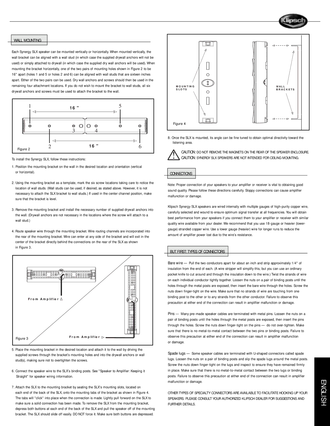 Klipsch Car Speaker manual Wall Mounting, Connections, But First Types of Connectors 