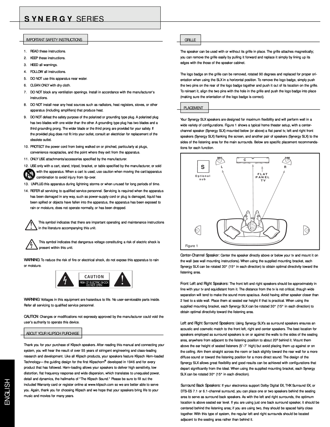 Klipsch Car Speaker manual Synergy Series, English 