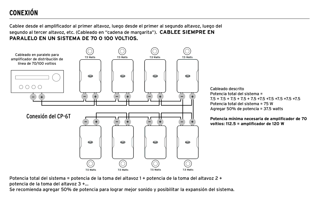 Klipsch CP-T owner manual Conexión, Paralelo EN UN Sistema DE 70 O 100 Voltios 