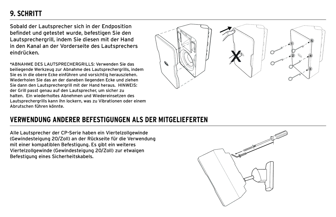 Klipsch CP-T owner manual Verwendung Anderer Befestigungen ALS DER Mitgelieferten 